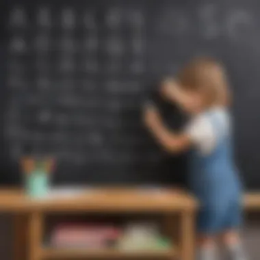 Child using chalk to write ABC on a blackboard