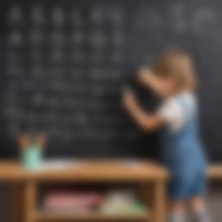 Child using chalk to write ABC on a blackboard