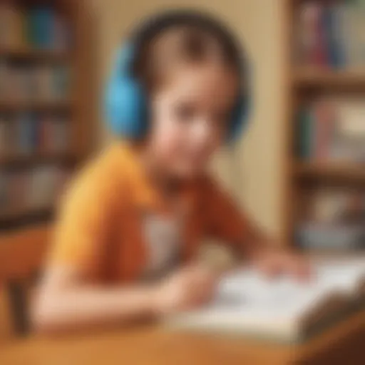 Child engaged in an auditory activity using headphones