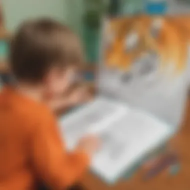 Education Through Animal Coloring Illustration of child learning about different animals through online coloring