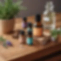 Aromatic essential oils and diffuser on a wooden table