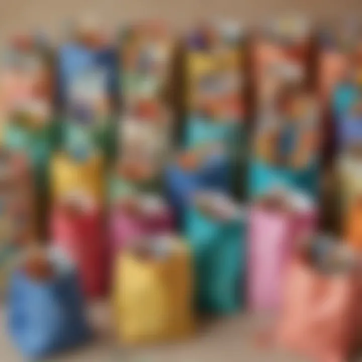 Handcrafted party favor bags filled with art materials