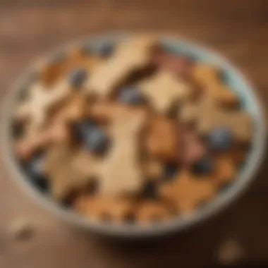 Close-up of assorted homemade dog treats in a trendy bowl