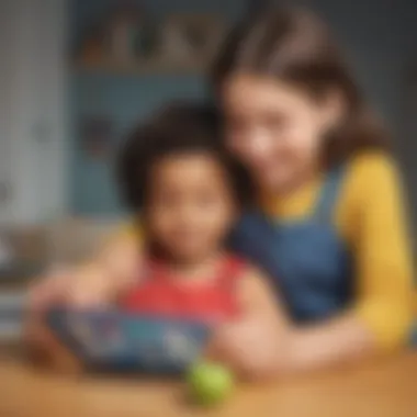 Parent and child exploring apps together on a tablet