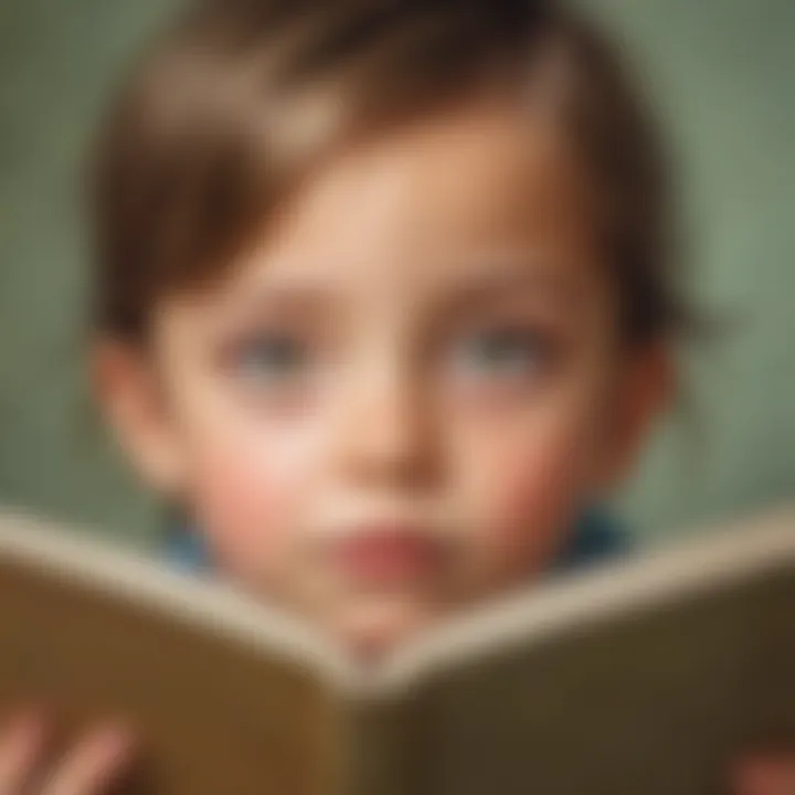 Illustration of a young child with wide eyes immersed in a book