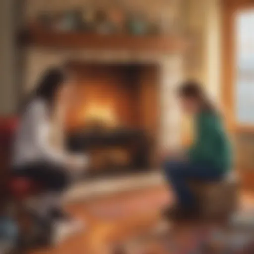 Beth Gordon homeschooling by the fireplace