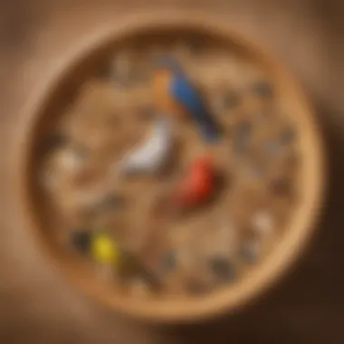 Assorted bird seeds in a wooden bowl