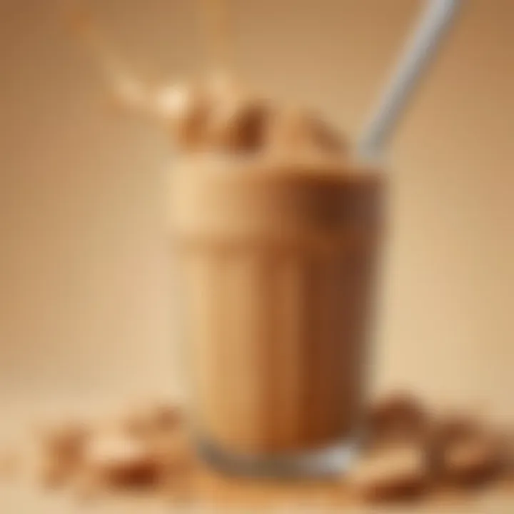 Blender with swirling peanut butter and milk