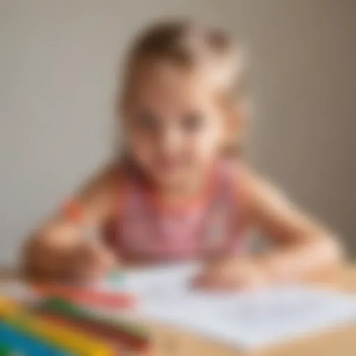 Child drawing with colorful markers on paper