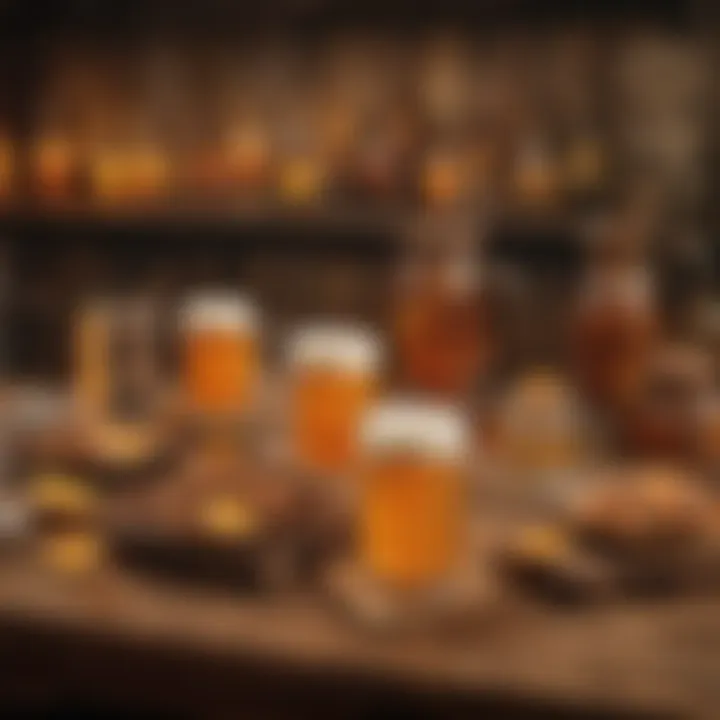 A rustic wooden table adorned with butterbeer mugs