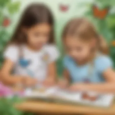 Children Enjoying Butterfly Coloring Children engaged in creative coloring activities