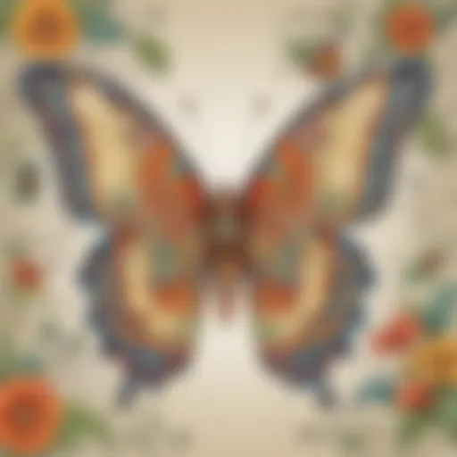 Intricate butterfly design with floral elements