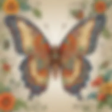 Intricate Butterfly Coloring Design Intricate butterfly design with floral elements