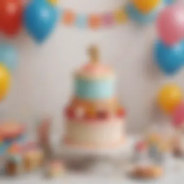 Creative First Birthday Celebration Setup A creative setup showcasing a first birthday cake with matching decorations