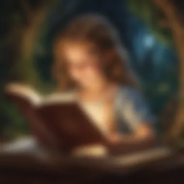 Illustration of a young child engrossed in a book