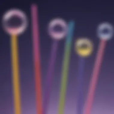 Colorful bubble wands dipped in shimmering solution