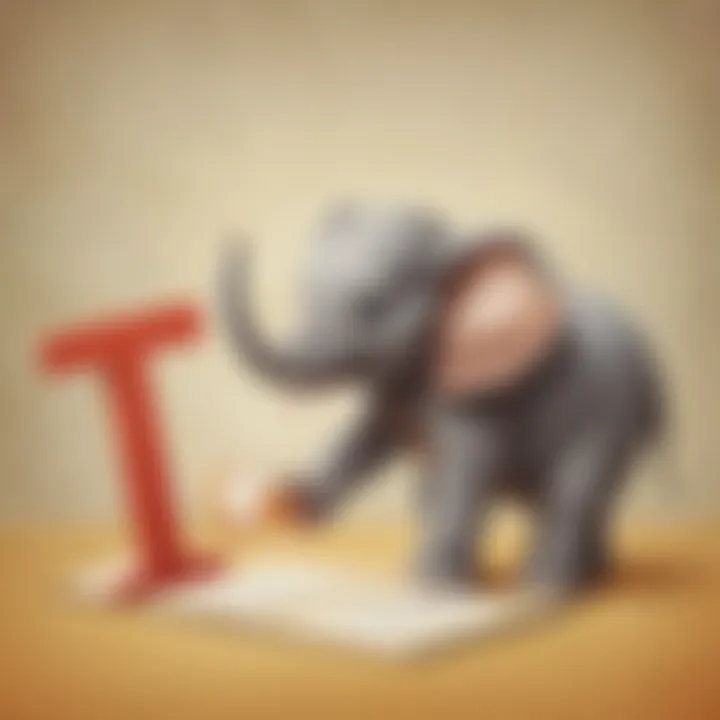 Illustration of a playful cartoon elephant teaching the letter E on ABC Mouse