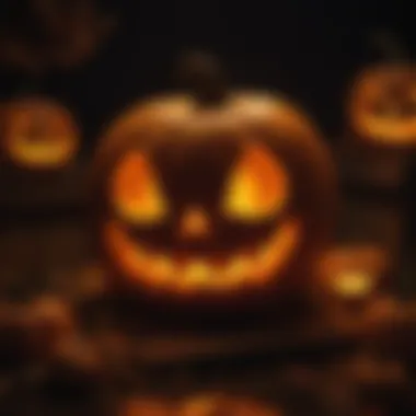 Illuminated Pumpkin Display Lit-up carved pumpkin in the dark
