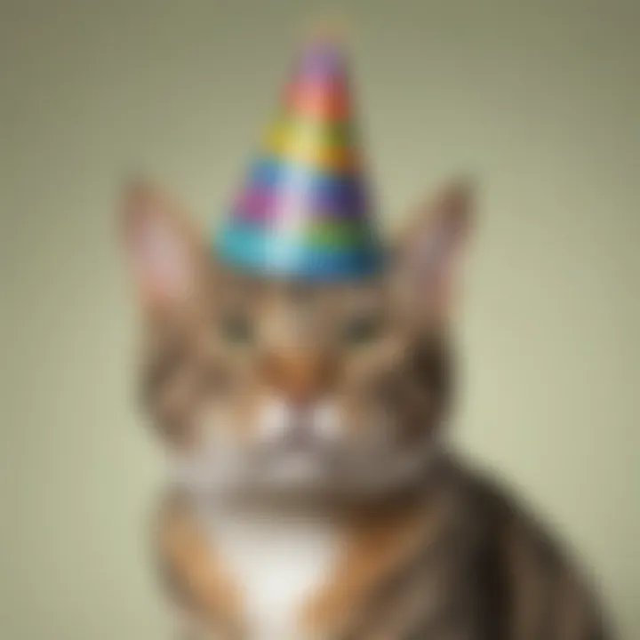 Playful cat with a colorful party hat