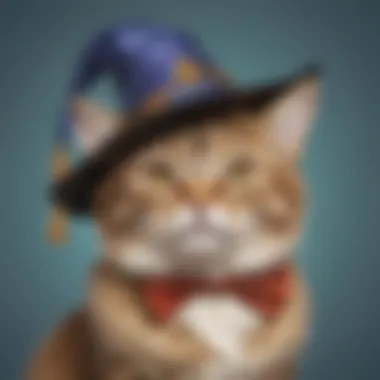 Quirky cat wearing a quirky wizard hat