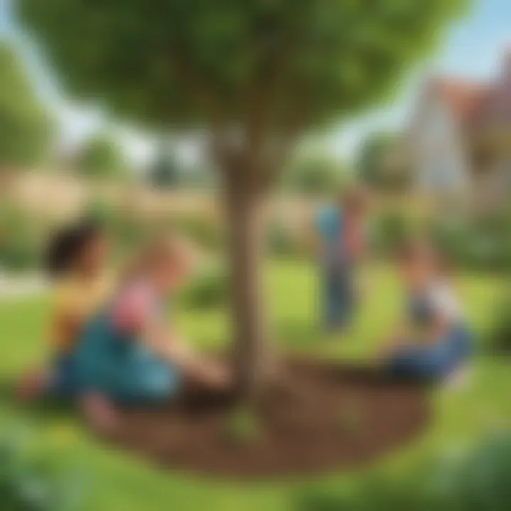 Kids planting tree in garden