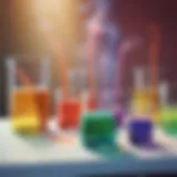 Colorful chemical reaction in glass beaker