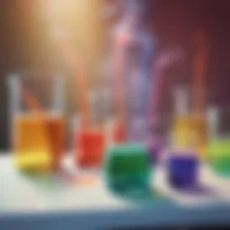 Colorful chemical reaction in glass beaker