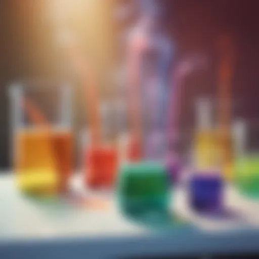 Colorful chemical reaction in glass beaker