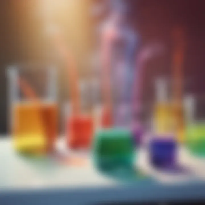 Colorful chemical reaction in glass beaker