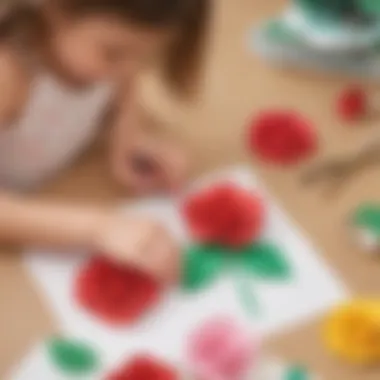 Crafty Creations in Progress Child creating paper roses masterpiece
