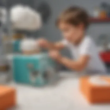 Child exploring foam machine components