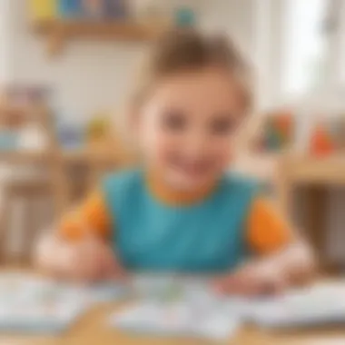 Illustration depicting a child happily learning with flashcards