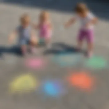Joyful Creativity Unleashed Children happily drawing with homemade chalk on pavement