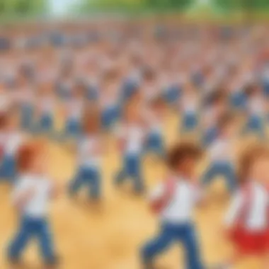 Immersive Educational Marching Illustration of children engaged in educational marching activities