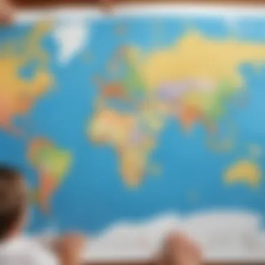 Illustration of children creating a map craft with world map printables