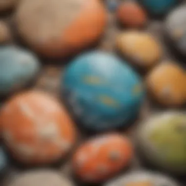 Acrylic Paint Application on Textured Rocks Close-up of acrylic paint on textured rock surface