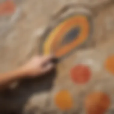 Brushwork Detailing in Rock Art Creation Detailed brush strokes on finished rock painting
