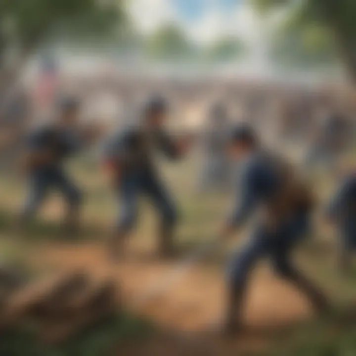 Children immersed in a civil war game