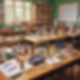 Illustration of a classroom setting with essential supplies
