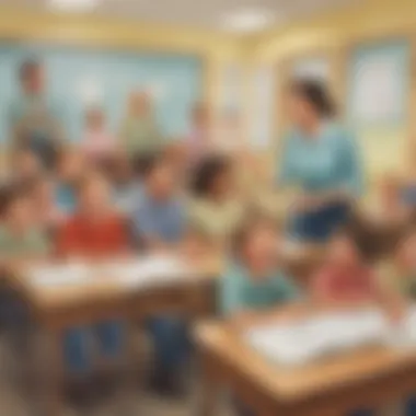 A classroom with engaged children listening and giggling at a teacher's jokes.