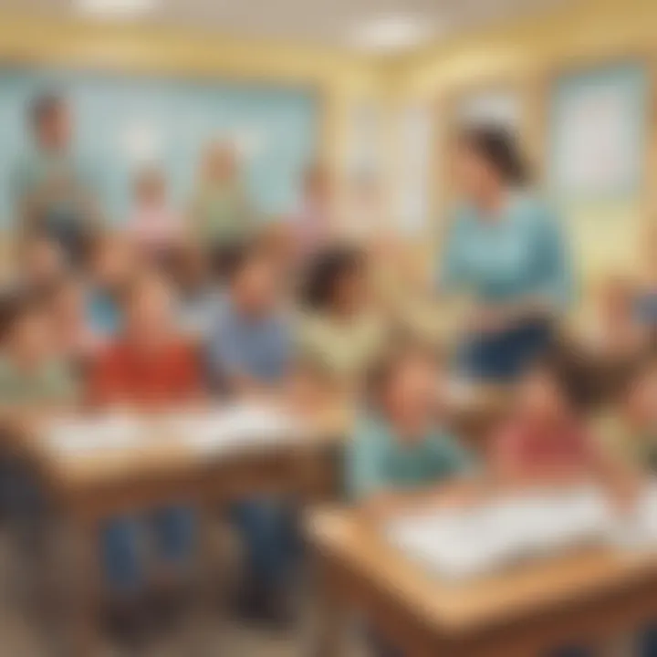 A classroom with engaged children listening and giggling at a teacher's jokes.