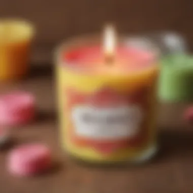 Whimsical Scent Label of Play Doh Candle Close-up of a candle with a whimsical Play Doh scent label