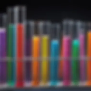 Colorful chemical reactions in test tubes