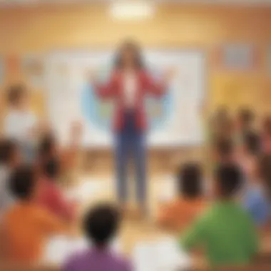 Dynamic Diversity Lesson Illustration of a teacher presenting a lesson on understanding diversity in a dynamic way