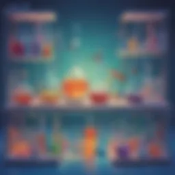 Illustration of a vibrant laboratory setup with various science experiment materials