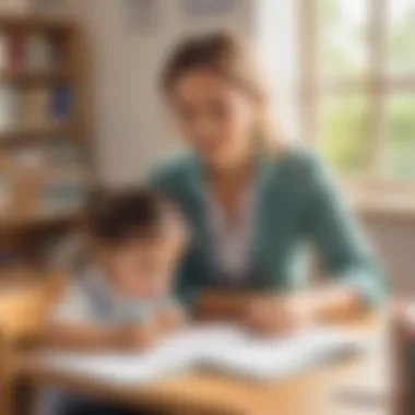 Guidance in Kindergarten Writing Practice Teacher guiding kindergarten student in writing practice