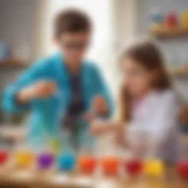 Children conducting an experiment with colorful liquids