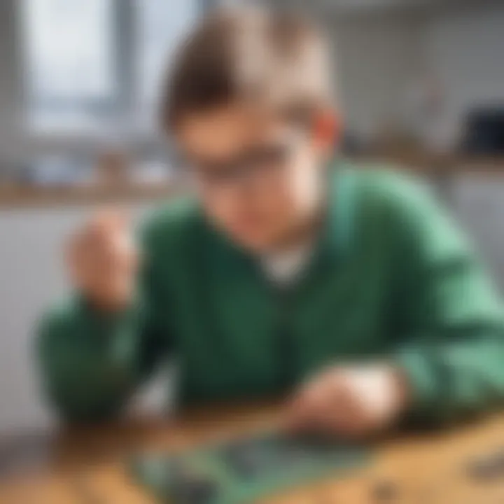 Young student testing conductivity with circuit board