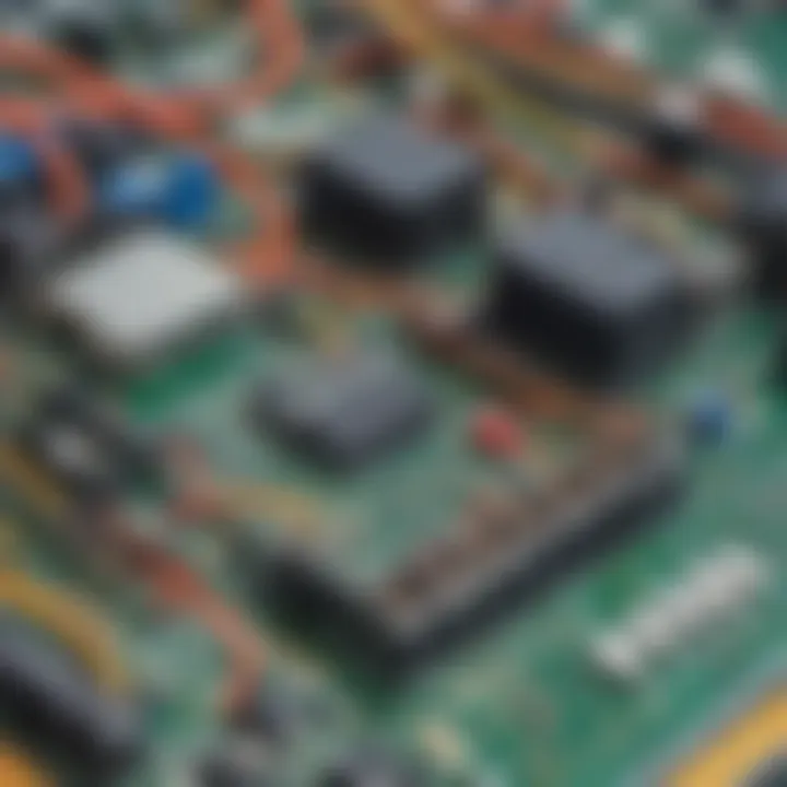 A colorful circuit board with wires and sensors connected