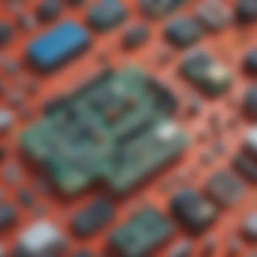 A variety of electronic components laid out for robotics construction
